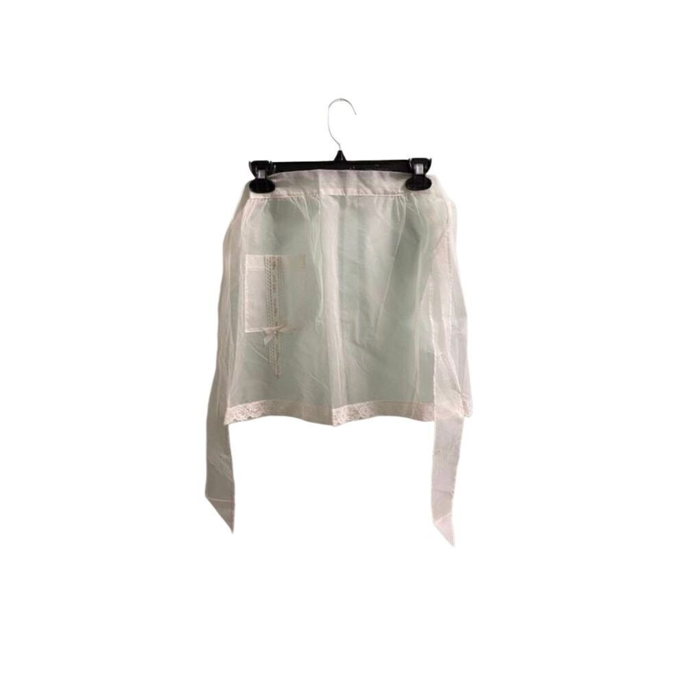 Vintage white apron with lace in floral details, sheer S/M
